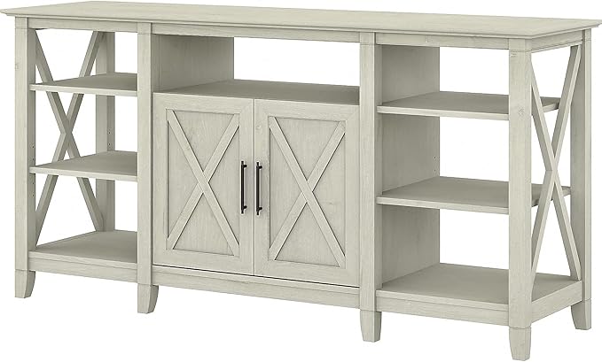 Bush Furniture Key West Tall TV Stand for 65 Inch TV in Linen White Oak, Farmhouse Entertainment Center with Storage