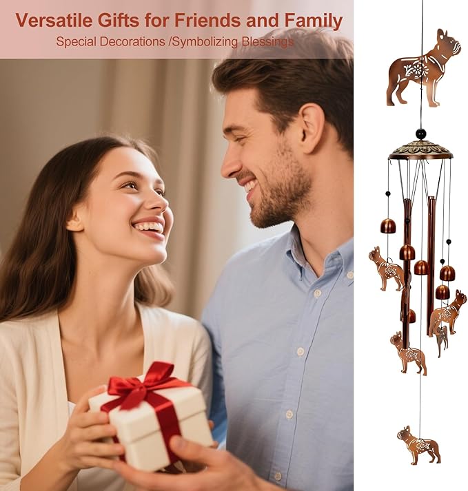Copper Tone Animal Wind Chimes for Outdoors/Indoors - Dog Designs - Garden, Patio, Yard, Home Decor, for Women, Men, Mom, Birthday, Memorial, Housewarming (Dog)