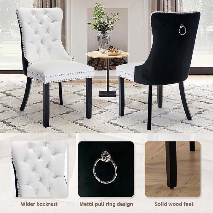 SoarFlash Kitchen Table and Chairs for 2, 31.5" Dining Table Set for 2 with Leather Upholstered Chairs, 3 Piece Round Kitchen Table Set, Dining Room Table Set for Small Space, Apartment, Black/White