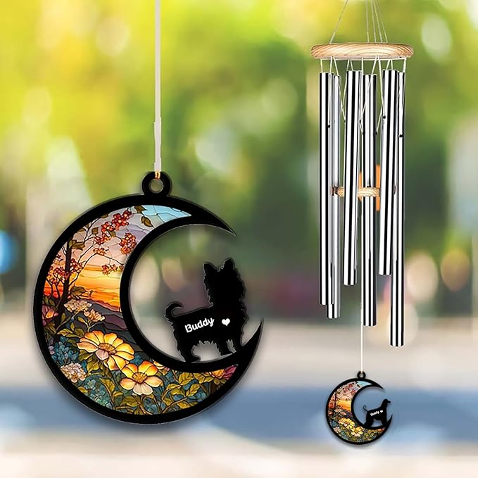 Yorkshire Terrier Sun Catcher Wind Chime, Custom Sunflower Suncatcher Dog Memorial Wind Chime, Dog Loss Gift, Dog Sympathy Gift, Pet Loss Suncatcher, Outdoor Garden Decor