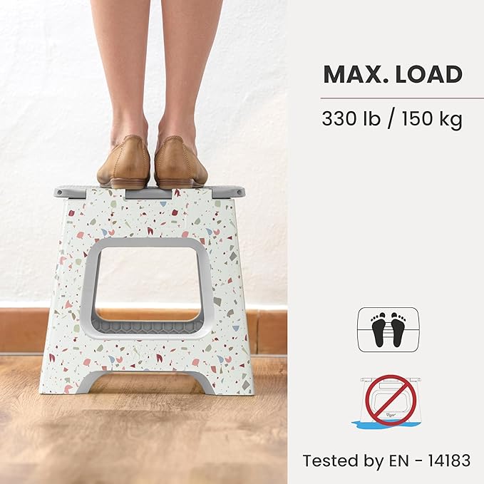 Vigar Compact Step Stool Foldable, 10-1/2-inch Step Stools for Adults up to 330 Pound, Lightweight Stool, Non-Slip Folding Step Stool, Terrazzo Body