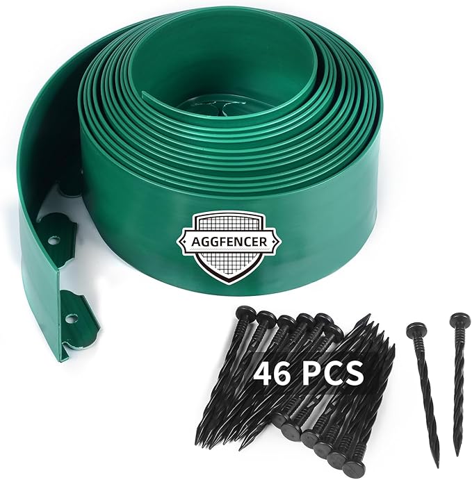 4 in x 25 Ft Garden Landscape Edging, No Dig Garden Edging Border Kit with 46 Pcs Spikes for Flower Bed Lawn Yard Grass Green