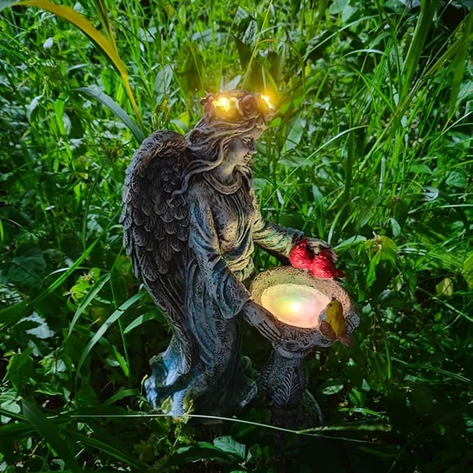 Mrocioa Solar Outdoor Garden Decor Angel Statue Light with Color Changing Birdbath, Waterproof Led Home Decor Figurine Lights for Yard Patio Front Porch, Housewarming Gifts for Thanksgiving Christmas