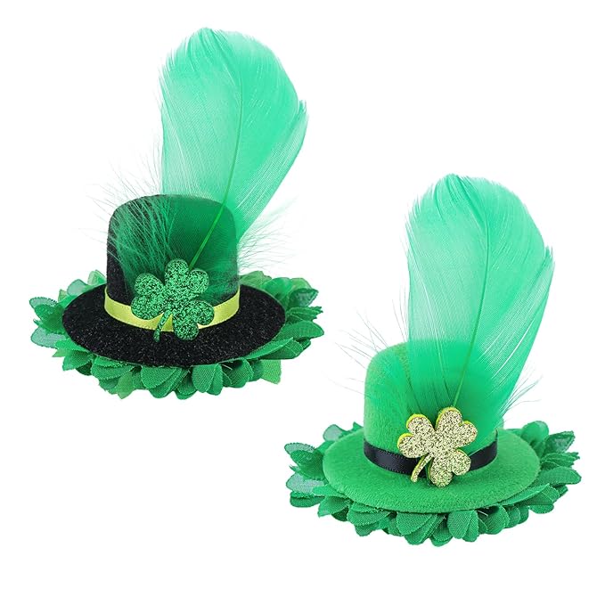 Leprechaun Top Hat Hair Bow Clips St Patrick Day Green Hat Alligator Hair Clips for Girls Infant Clover Shamrock Clip St.Patrick Hair Accessories Gift