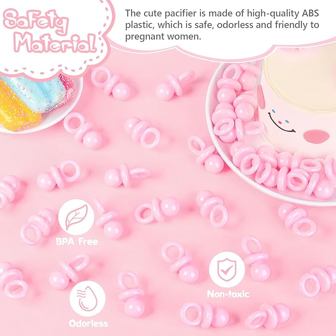24 Pcs Baby Shower Pacifiers, 1.75 Inch Plastic Pacifiers for Baby Shower Game Girl, Bulk Pacifier for DIY Decoration, Gender Reveal Table Scatter, Hunt Game Props, Party Favors(Pink)