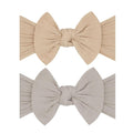 Baby Bling Bows - Newborn to Little Baby Girl Bows, 2 Pack Nylon Super Soft Stretchy Knot Toddler Headbands, Perfect Hair Accessories Head Bands for Infant Kids(Blush & Mushroom)