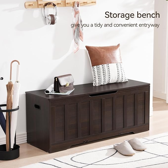 47.2" Storage Chest Extra Large,Storage Trunk with 2 Safety Hinges,Wooden Storage Bench,Shoe Bench,47.2x15.7x19.1 Inch,Easy Assembly,Storage Bench for Bedroom,Living Room,entryway(Espresso).