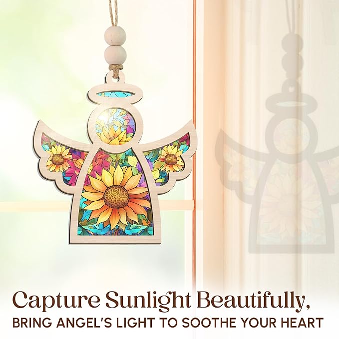 Angel Ornaments for Christmas Tree - Guardian Angel Suncatcher with Card for Tree Decorations - Sympathy Gifts for Loss of Loved One, Christmas Ornaments 2025, Sun Catchers for Home Decor