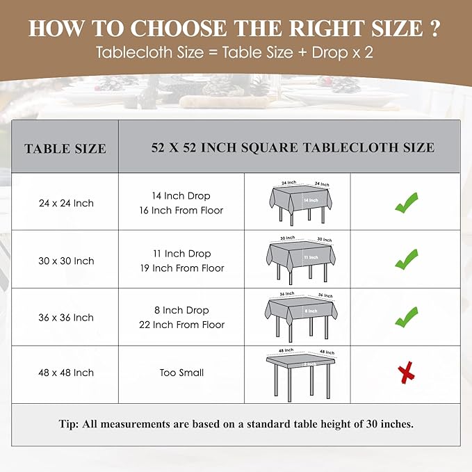 Square Tablecloth 52 x 52 Inch Sage Green Tablecloths Stain-Wrinkle Resistant Washable Polyester Table Cloths for Holiday, Buffet Parties, and Weddinge 1pack