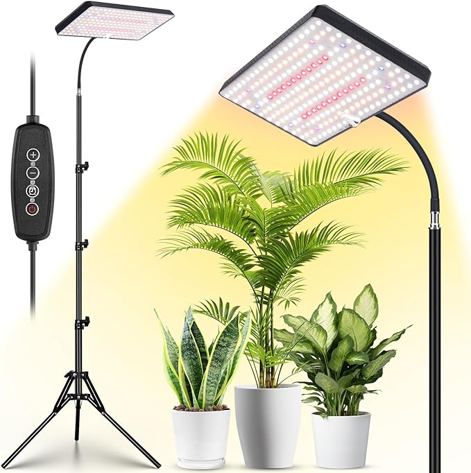 LBW Grow Lights for Indoor Plants Full Spectrum with Stand,214 LEDs Standing Plant Lights for Indoor Growing,Floor Grow Plant Lamp with 4/8/12H Timer,6 Brightness Levels,75" Adjustable Tripod