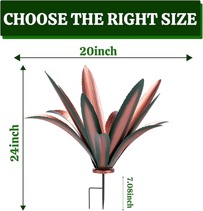Large Tequila Rustic Sculpture, Rustic Metal Agave Plants for Outdoor Patio Yard Mexican Plant Garden， Agave Outdoor Lawn Ornaments Yard Stakes (Green 2pc)
