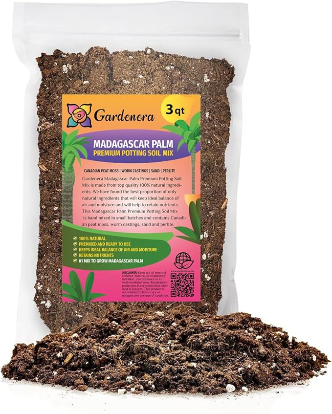 GARDENERA Madagascar Palm Potting Soil - Enhance Growth and Health with Professional Grade Nutrient-Rich Mix - 3 Quart