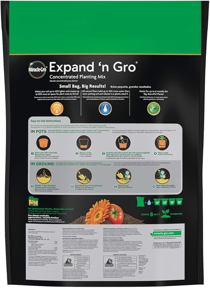 Miracle-Gro Expand 'n Gro Concentrated Planting Mix, Just Add Water for up to 3X Expansion, For Container and In-Ground Use, .67 cu. ft. Expands up to 2 cu. ft.