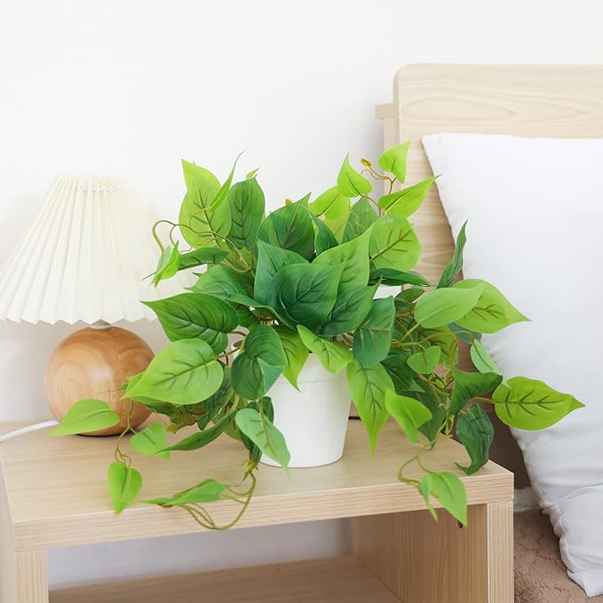 CEWOR Artificial Plants Fake Pothos with Plastic Pot Artificial Potted Plant for Home Office Bedroom Indoor Outdoor Decor 1 Pack