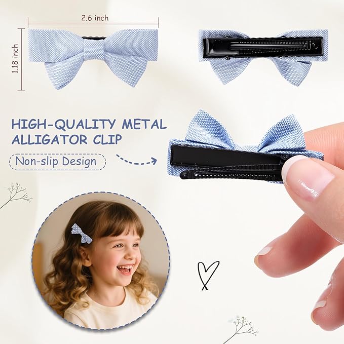 20pcs small blue & navy hair bows for girls.Cute baby hair bows,Non-slip alligator hair clips.Toddlers bow clips,Handmade hair accessories for little girls gift set.