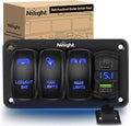 Nilight 3 Gang Rocker Switch Aluminum 12V 24V Laser Toggle Panel Blue PD Type C USB Charger Voltmeter LED Light Bar Rock/Rear Lights for Car Truck Boat RV