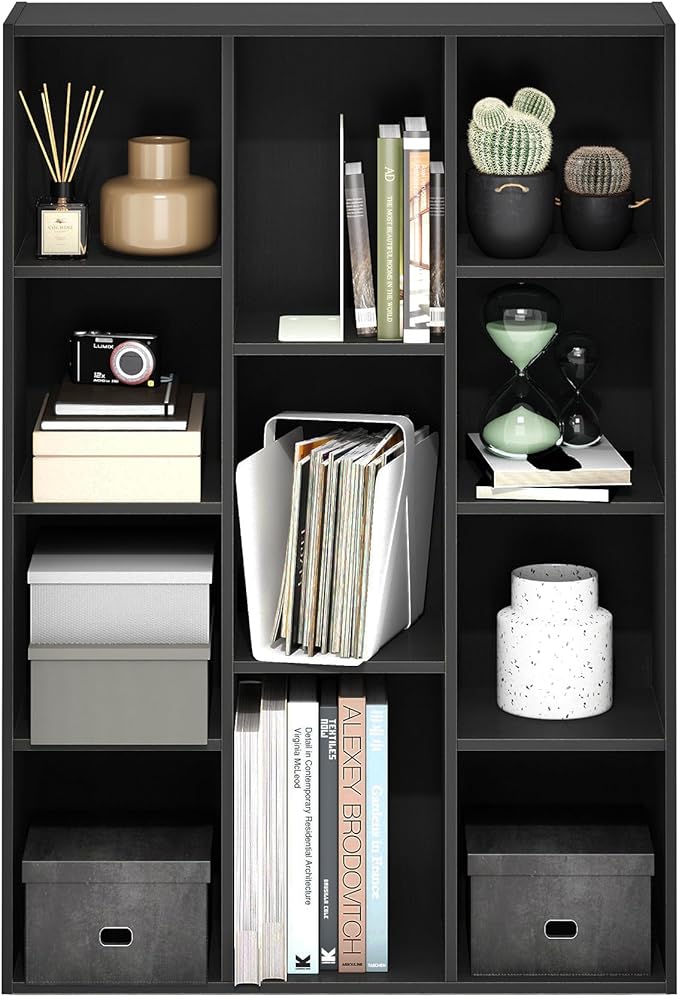 Furinno Luder 11-Cube Open Shelf Bookcase, Bookshelf, Blackwood
