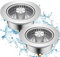 2 Pcs 3 in 1 Kitchen Sink Drain Strainer, Universal Stainless Steel Kitchen