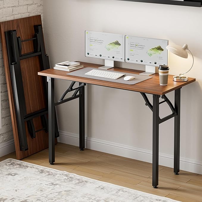 Frylr Small Folding Computer Desk – Portable 43.3 Inch Foldable Laptop Table, Collapsible and Compact for Easy and Fast Setup, Lightweight for Small Spaces, Home Craft and Study Use, Dark Walnut