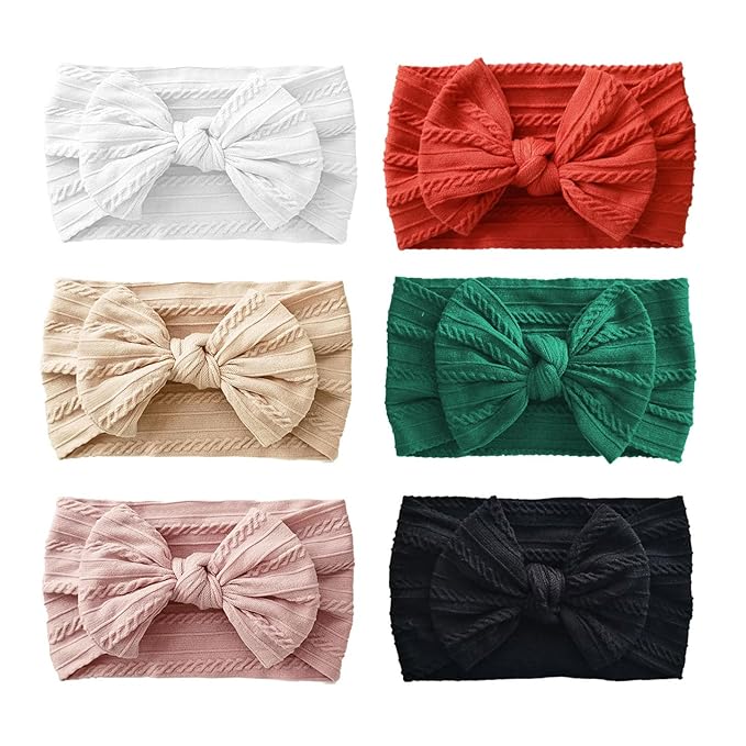 6PCS Baby Headbands, Girls Headbands with Bows, Soft Stretchy Nylon Hair Bands Hair Accessories for Newborn Infant Toddler