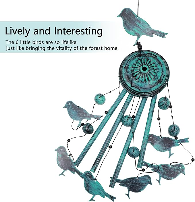 Bird Wind Chimes for Outside Windchimes Outdoors with 6 Wind Bells Hanging Decor for Patio Garden Porch Backyard Birthday Thanksgiving Christmas for Mom Grandma Nana