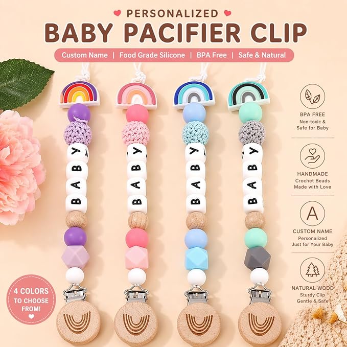 Pacifier Clip Personalized Pacifier Holder with Name Custom Pacifier Clip with Name Baby Shower Gift (Pink)