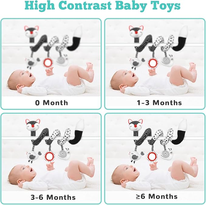 XIXILAND Car Seat Toys for Babies 0-6 Months & Black and White Baby Toys, Baby Toys 0-3 Months Developmental Infant Toys, High Contrast Baby Toys for Crib Mobile, Baby Toys Gift for 0 3 6 9 12 Months