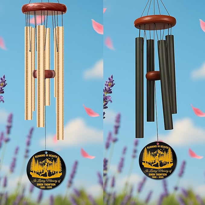Personalized Running in Heaven Runner Memorial Wind Chimes for Outdoors – Custom Name & Years Remembrance Gift – Memory Chimes for Loss Loved Ones – Sympathy Gifts for Loss & Outdoor Memorial Tribute