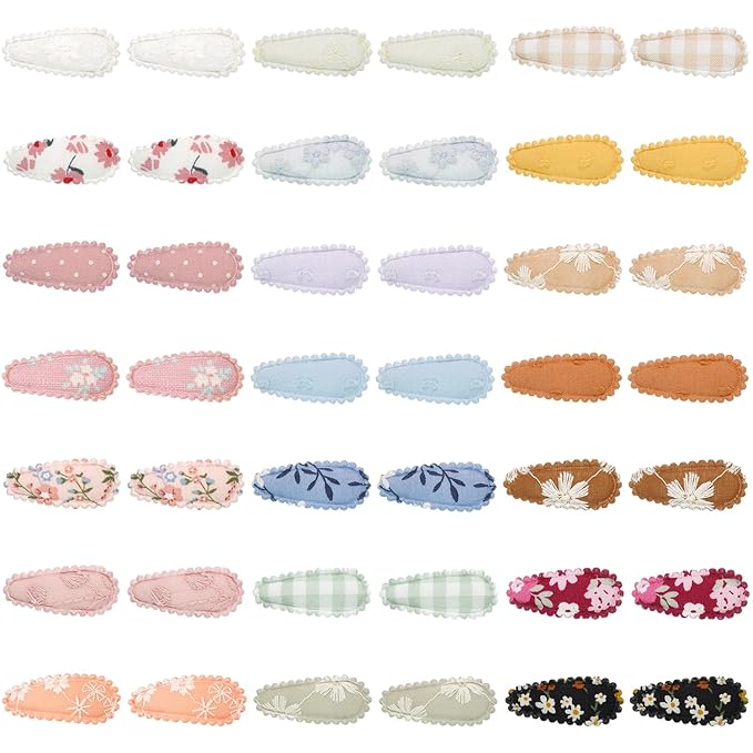CÉLLOT 42Pcs Baby Hair Clips, Infant Girl Hair Accessories, 1.5" Mini Hair Clips, Printed Anti-Slip Snap Barrettes, Waterdrop Design Hairpins, Toddler Girl Hair Accessories（B）