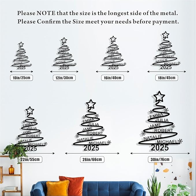 Personalized Christmas Tree Metal Sign, Custom Signs Outdoor Metal Wall Decor, Merry Christmas Tree Signs Wall Decoration for Home Living Room, Bedroom, Office, Garden, Porch