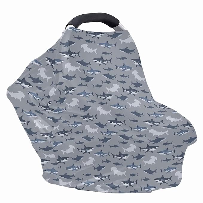 GIFTPUZZ Shark Nursing Cover for Breastfeeding Baby Car Seat Cover for Girls Boys Nursing Scarf Breastfeeding Ultra-Soft Car Seat Canopy Breathable Universal All Weather Full Protection