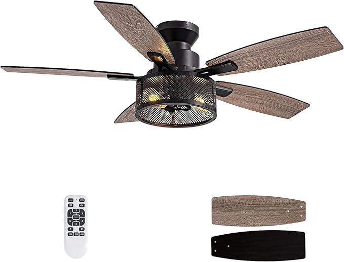 Ceiling Fans with Lights and Remote Control, Ceiling Fan for Bedroom Living Room (Flush Mount 46 in)