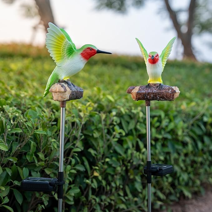 Hummingbird Solar Lights for Outside with Simulated Hummingbird Call and Breathing Light Waterproof Hummingbird Statue for Garden Decorative Lighting, for All Seasons
