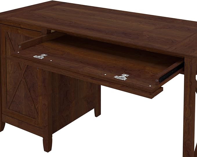 Bush Furniture Key West Computer Desk Farmhouse PC Table for Home Office, 54W w/Storage, Bing Cherry