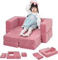 MeMoreCool Modular Kids Couch, Corduroy Play Toddler Couch for Bedroom Playroom Furniture, Convertible Foam Kids Sofa Bed, Fold Out Baby Sofa for Girl Boy, Pink
