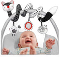 Car Seat Toys for Babies 0-6 Months, Baby Sensory Interaction Cartoon Toys with Bells_Black and White High Contrast Baby Toy Hanging or Wrapping Around The Infant Bed or Strollea03 ﻿
