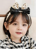Baby Girls Hairbands Bow Lace Headband Handmade Soft Stretchy Pink Bowknot Hairbands Newborn Hairband with Bows Elastic Hair Bands for Kids Infant(Black and Yellow Dot Bow