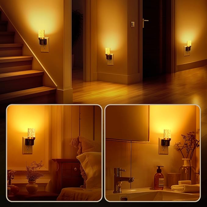 DORESshop LED Night Lights Plug into Wall, Modern Decorative Design Nightlights Plug in, Adjustable Brightness, Dimmable Night Light, Perfect for Adults' Bedroom, Hallway, Bathroom, Amber, 1 Count