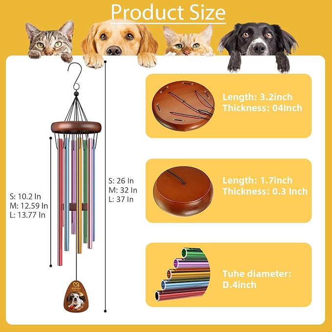 Personalized Pet Memorial Wind Chimes Custom - Custom Dog Memorial Wind Chime - Bereavement Gift for Pet Loss, Healing Wind Chimes for Loss of Cat (Standard Shapes)