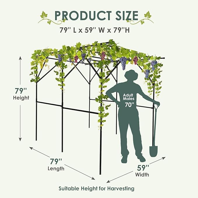 SHANTRA 79'' L x 59'' W x 79'' H Grape Vine Support Arch Arbor, Garden Arch Trellis, Plant Climbing Pergola, Arbour Gazebo Trellis for Backyard Decoration, White Rack for Vineyard