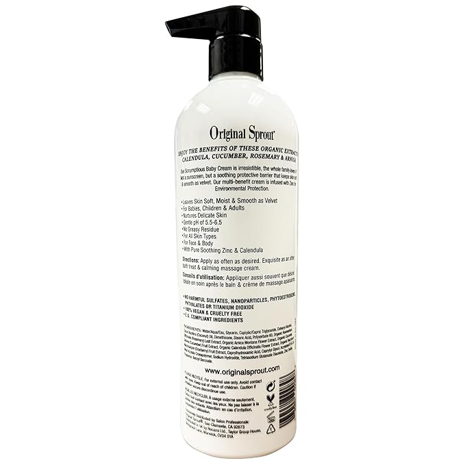 Original Sprout Scrumptious Baby Cream for Sensitive Skin & Diaper Rash, Gentle Non-Greasy Baby Lotion with Zinc Oxide & Calendula, Moisturizing Face & Body Cream, 24 fl oz