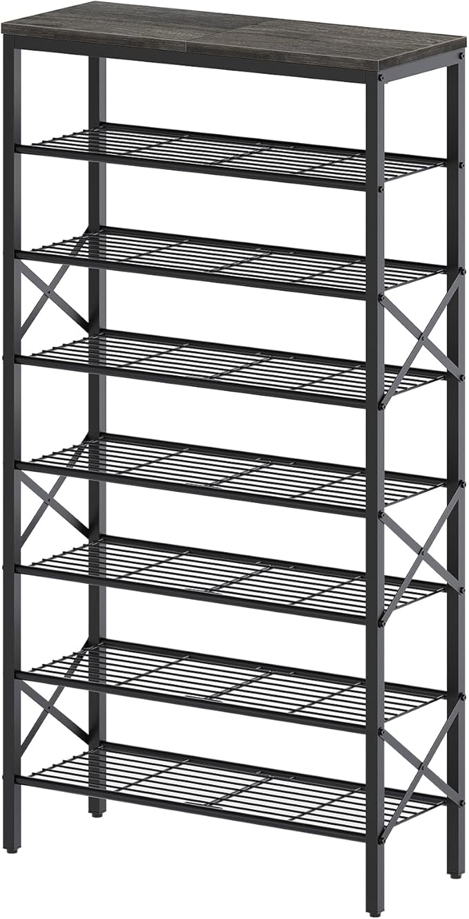 8 Tier Shoe Rack, Large Capacity Shoe Storage Organizer Holds 32 Pairs, Durable and Stable, for Entryway, Hallway, Closet, Dorm Room, Charcoal and Black SS08BC