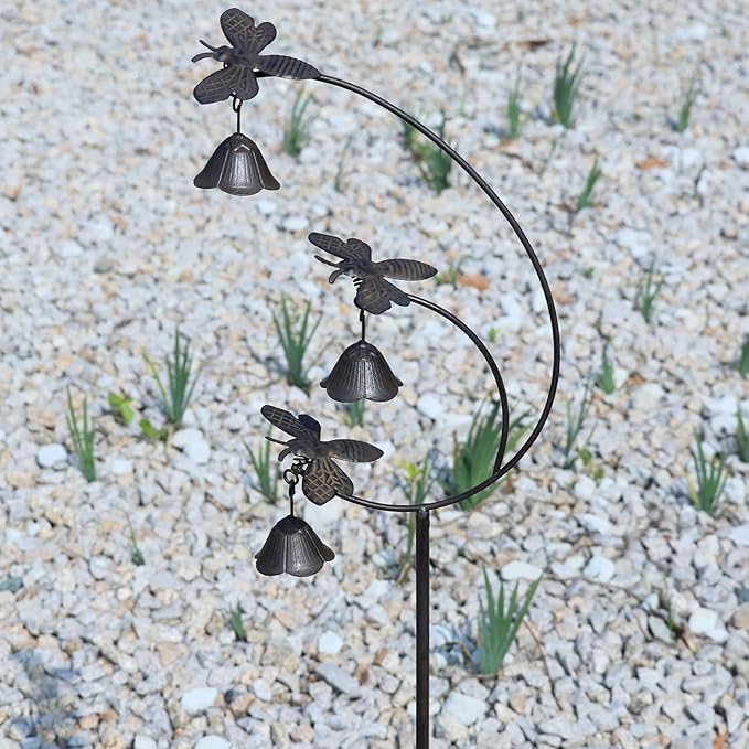 Gardens Metal Bees with Bells for Outside Garden Art,Decorative Garden Stakes