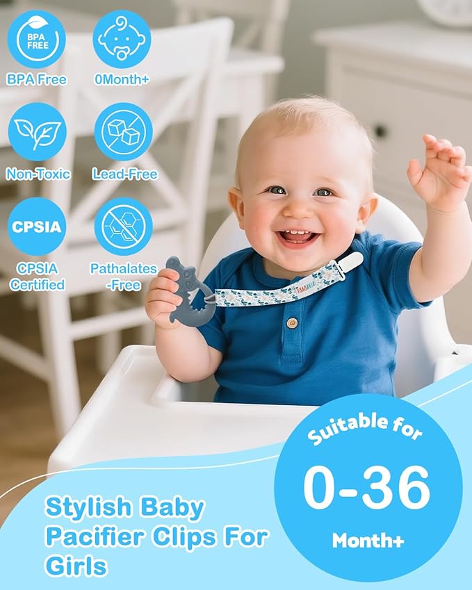 ALVABABY Pacifier Clip 6 Pack Paci Clip Holder Leashes Paci Clips Binky 6DP02A
