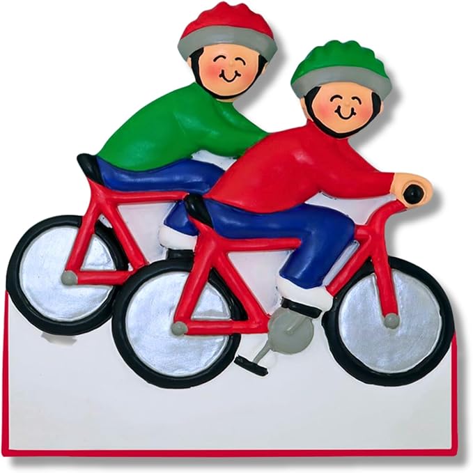 Ornaments by Elves - Personalized Cycling Two People Ornaments 2025, Mountain Bike, Dirt Bike Ornament,Two Boys Riding Bicycle, Home, Office, Christmas Decor in a Giftable Packaging