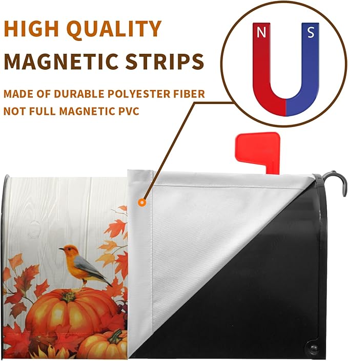 Fall Mailbox Covers Magnetic Large Size Autumn Bird Mailbox Cover Maple Leaf Thanksgiving Pumpkin Mail Box Post Cover Waterproof Sunflower Thankful Decor for Garden Yard 25.5 X 21 Inch