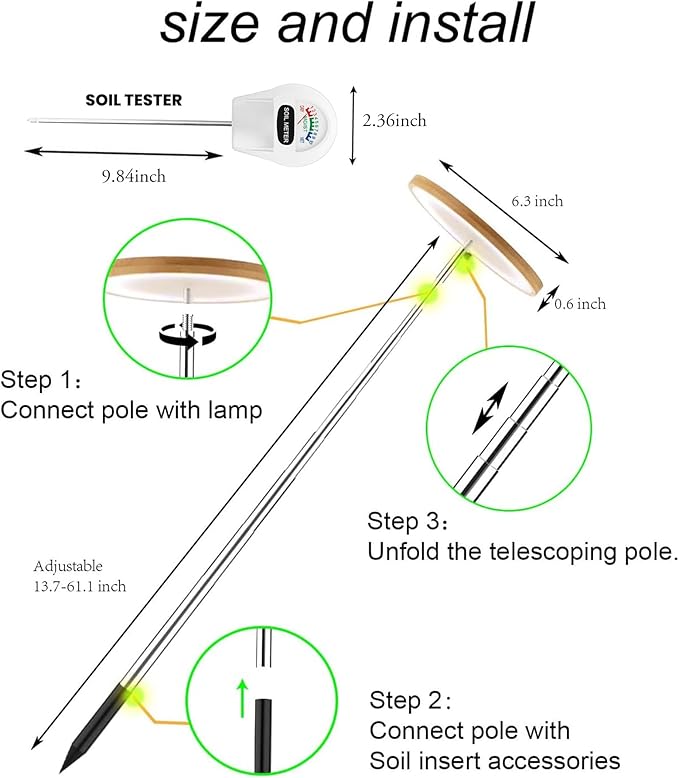yadoker Plant Grow Light, LED Growing Light Full Spectrum for Indoor Plants, Paired with a Soil Tester,Height Adjustable, Automatic Timer, 5V Low Safe Voltage,Idea for Large Plant Light