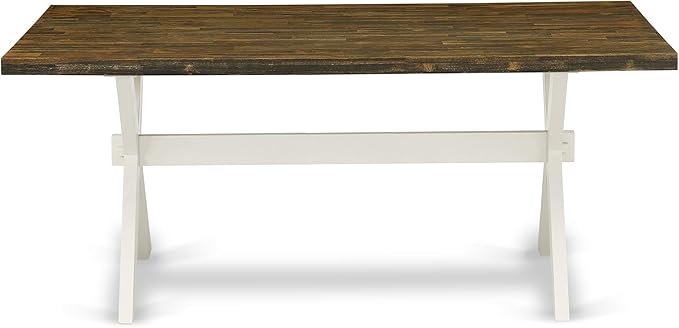 East West Furniture X077VE005-9 9 Piece Modern Dining Table Set Includes a Rectangle Wooden Table with X-Legs and 8 Grey Linen Fabric Parsons Dining Chairs, 40x72 Inch, Multi-Color