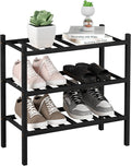 3-Tier Bamboo Small Shoe Rack, Free Standing Wood Shoe Shelf Storage Organizer for Closet Entryway Stackable (Black)