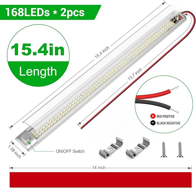 CT CAPETRONIX 12v LED Interior Light Bar, 168LEDs 1700LM 10W, DC 12 Volt led Strip Lights with ON/Off Switch, for Enclosed Cargo Trailer, Car RV Van Truck Lorry Camper Boat Caravan Motorhome (2Pcs)